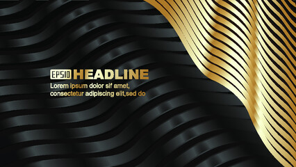 Poster - Black and gold gradient wavy stripe lines with high quality textured background