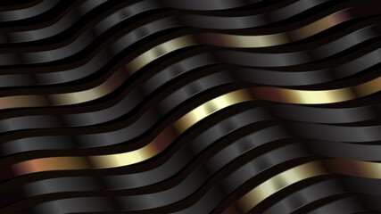 Poster - Black and gold gradient wavy stripe lines with high quality textured background