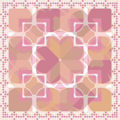 Poster - scarf pattern design light pink color. Geometric ornament with frame, border. Bandanna, shawl, scarf, tablecloth design for textile fabric print 