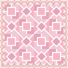 Poster - scarf pattern design light pink color. Geometric ornament with frame, border. Bandanna, shawl, scarf, tablecloth design for textile fabric print 