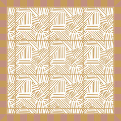Poster - scarf pattern design light pink color. Geometric ornament with frame, border. Bandanna, shawl, scarf, tablecloth design for textile fabric print 