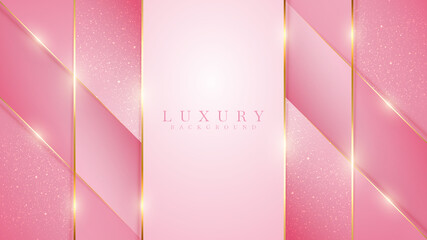 Pink luxury background with glitter gold lines, Modern cover design. Vector illustration.