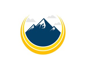 Poster - Circular yellow swoosh with mountain inside