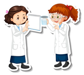 Canvas Print - Scientist girls cartoon characters with science experiment object