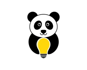 Canvas Print - Cute panda with electrical bulb on the hand