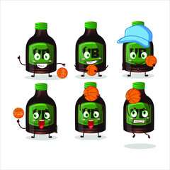 Wall Mural - Talented new beer bottle cartoon character as a basketball athlete. Vector illustration