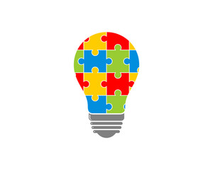 Poster - Light bulb from puzzle arrangement logo