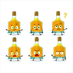 Sticker - Cartoon character of vodka bottle with what expression. Vector illustration