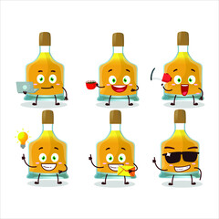 Poster - Vodka bottle cartoon character with various types of business emoticons. Vector illustration