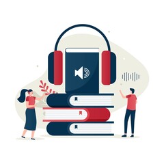 Wall Mural - Flat illustration of audio book concept. Illustration for websites, landing pages, mobile applications, posters and banners.