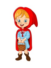 Cartoon Little Red Riding Hood Holding A Basket