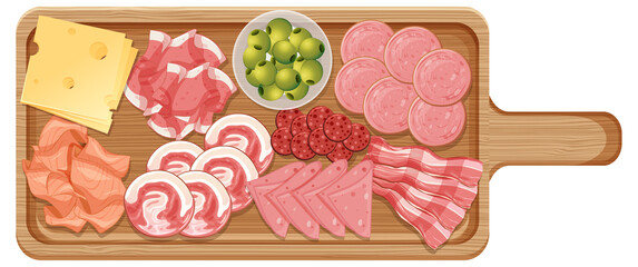 Wall Mural - Platter of various cold meats and cheese isolated on white background