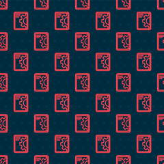 Red line Software, web development, programming concept icon isolated seamless pattern on black background. Programming language and program code on screen tablet. Vector