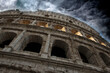 Colosseum or Flavian amphitheater against the backdrop of a futuristic blurry sky