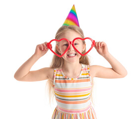 Sticker - Cute little girl in party disguise on white background