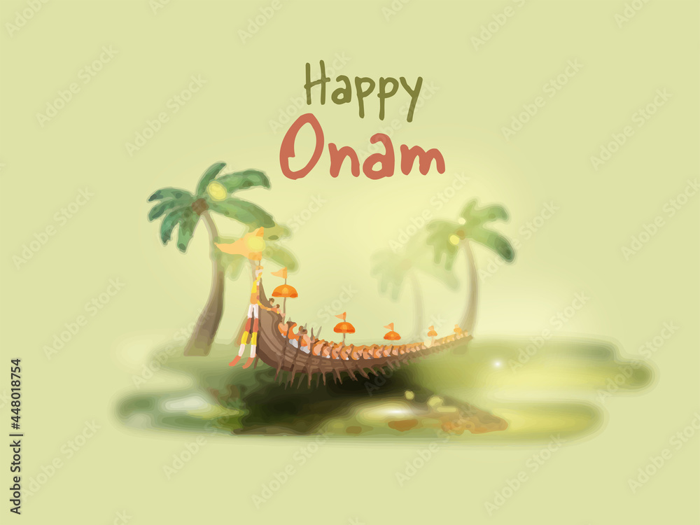 Happy Onam Celebration Poster Design With Vallam Kali (Snake Boat) And