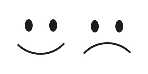 Cheerful and sad emoji icons. Black and white. Vector graphics