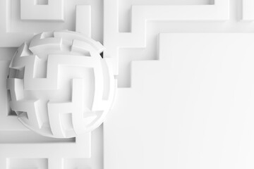 Fototapete - White abstract background. Maze of rectangular passages as a concept find the right way in business. 3d rendering