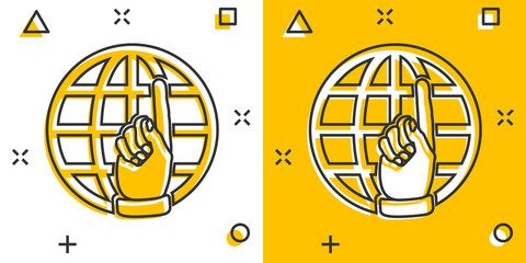 Wall Mural - vector cartoon go to web icon in comic style. globe world sign illustration pictogram. www url busin