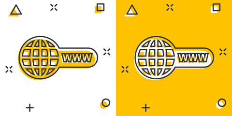 Wall Mural - vector cartoon go to web icon in comic style. globe world sign illustration pictogram. www url busin