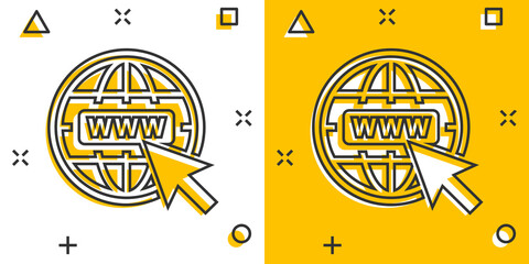 Wall Mural - vector cartoon go to web icon in comic style. globe world sign illustration pictogram. www url busin