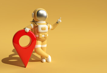 Wall Mural - 3d Render Astronaut with Map Pointer 3d illustration Design.