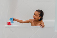 Little Kid Girl Taking A Shower