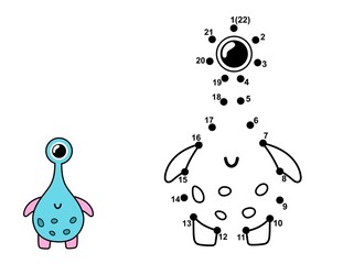 Wall Mural - Connect the dots and draw a cute alien character. Join the numbers activity page with funny monster. Dot to dot educational game for kids. Vector illustration