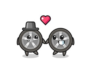 Poster - car wheel cartoon character couple with fall in love gesture