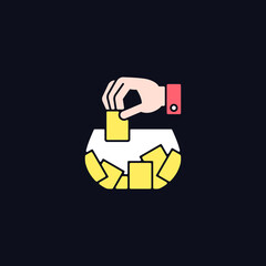 Poster - Raffle RGB color icon for dark theme. Gambling competition. Choosing random numbered ticket. Prize giveaway. Isolated vector illustration on night mode background. Simple filled line drawing on black