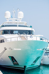 Luxury motor yacht at sea close-up