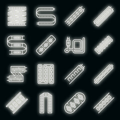 Poster - Led strip lights icons set. Outline set of led strip lights vector icons neon color on black