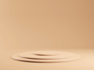 Fototapete - Beige 3d render pedestal for products. Template podium for cosmetics. Natural nude color. Minimal empty stage.