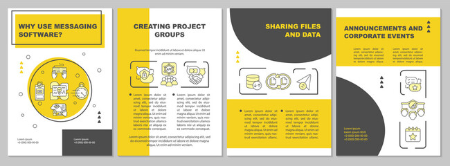 Messager brochure template. Sharing files and data. Flyer, booklet, leaflet print, cover design with linear icons. Vector layouts for presentation, annual reports, advertisement pages