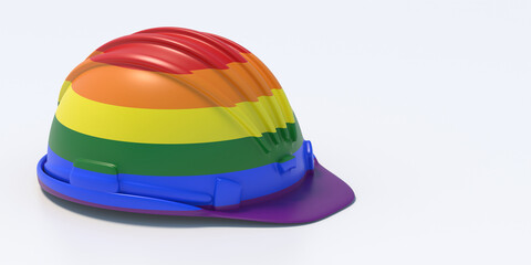 Wall Mural - Hardhat Rainbow flag isolated on white color background. 3d illustration