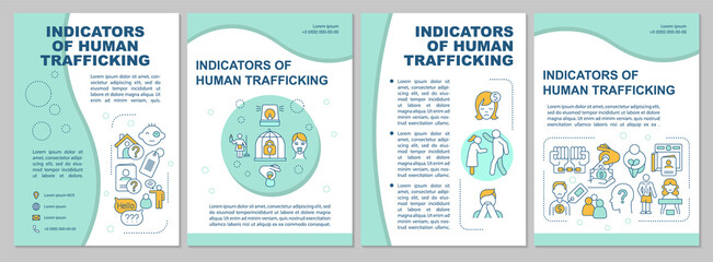 Wall Mural - Indicators of human trafficking brochure template. Signs of abuse. Flyer, booklet, leaflet print, cover design with linear icons. Vector layouts for presentation, annual reports, advertisement pages