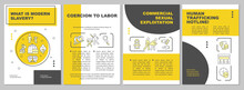 Types Of Slavery And Forced Labor Brochure Template. Exploitation. Flyer, Booklet, Leaflet Print, Cover Design With Linear Icons. Vector Layouts For Presentation, Annual Reports, Advertisement Pages