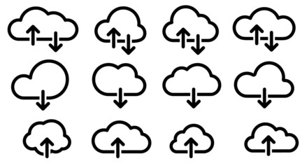 Poster - Computer cloud data digital technology Network service sharing line icon set. Isolated icon collection on white background.