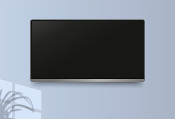 Poster - Realistic black television screen isolated. 3d blank led monitor display vector mockup. Display wide tv, digital realistic black screen illustration