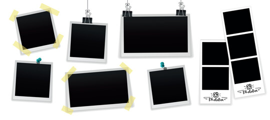 Collection of vector blank photo frames with shadow effects isolated on white background