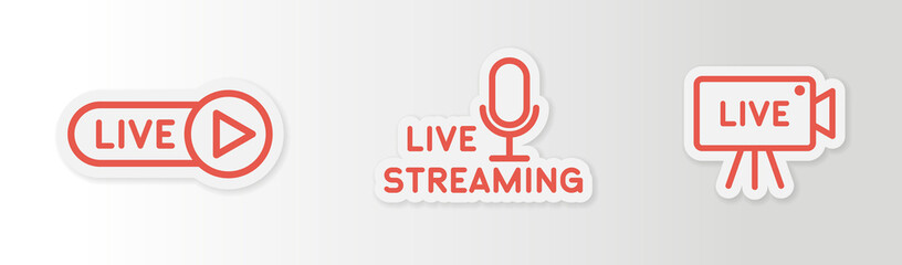 Poster - microphone, live, flat icon set for your design, vector illustration