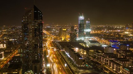 Poster - Smart digital city concept, aerial view, Dubai, United Arab Emirates, time lapse, 4k video, loop