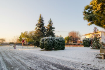 Canvas Print - Streets after a Snowstorm in Pisa, Italy