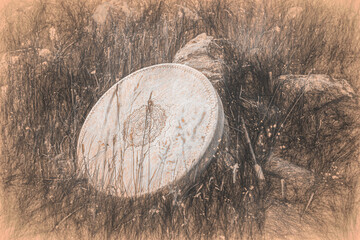 Poster - shamanic drum in nature, shamanic drum made of deer goat.