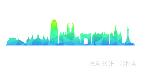 Barcelona, Spain Low Poly Skyline Clip Art City Design. Geometric Polygon Graphic Horizon Icon. Vector Illustration Symbol.