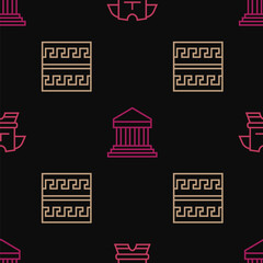 Canvas Print - Set line Body armor, Ancient Greek pattern and Parthenon on seamless pattern. Vector