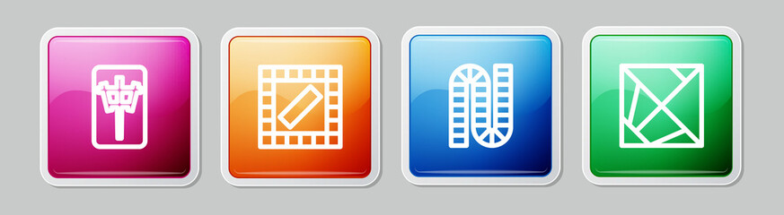 Sticker - Set line Mahjong pieces, Board game, and Rubik cube. Colorful square button. Vector