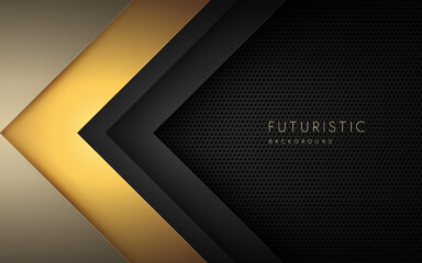 Wall Mural - Abstract golden and yellow geometric triangle shapes on dark metal background. Modern Luxurious bright golden lines with black metallic effect. Technology futuristic concept. Vector illustration