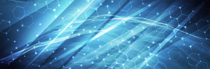 Aufkleber - Hexagon background. Blue technology pattern. Futuristic backdrop. Hex vector illustration. 3d triangles