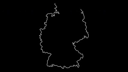 Wall Mural - Germany country map with regional division. Self drawing animation. Black background.